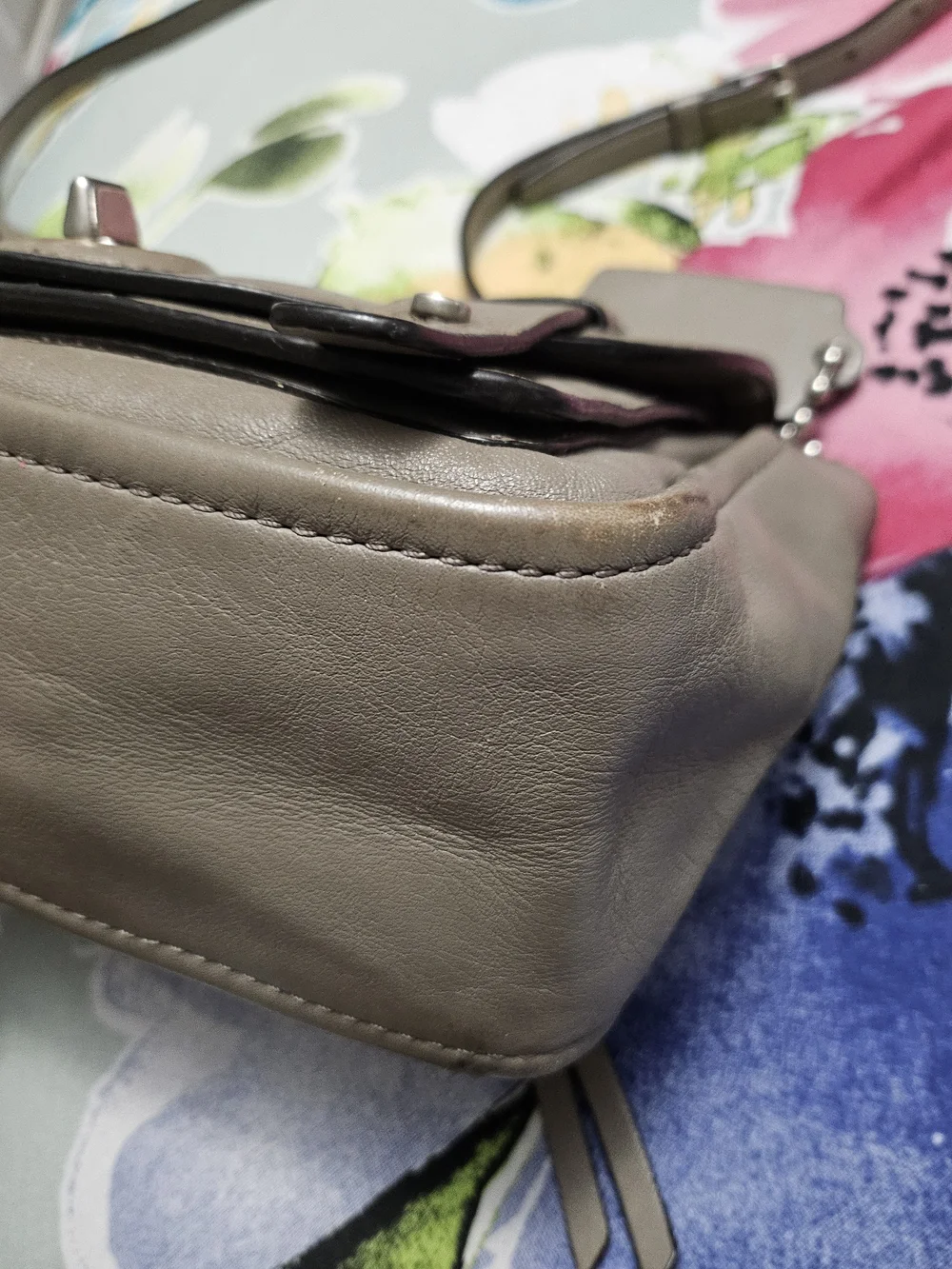 Coach Taupe Gray Leather Turnlock Crossbody Bag